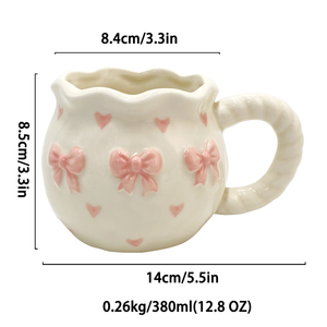 Mug à café en céramique moderne peint à la main, 380 ml, 3D en relief, écologique, design en forme d'arc, ruban personnalisable, idée cadeau, passe au lave-vaisselle - Product Image 5