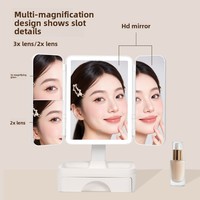 Foldable LED Makeup Mirror with Lights Desktop Magnifying Vanity Mirror Plastic Frame for Home Dormitory Travel