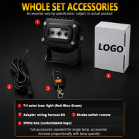 Lumière laser RGB compacte de 4 pouces pour véhicule, rouge, verte, bleue, longue portée, lampe de signalisation stroboscopique avec faisceau de câblage et support de montage en U