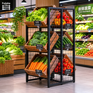 Présentoir de fruits et légumes de supermarché à 3 niveaux <span class=keywords><strong>caisse</strong></span> en bois épicerie commerciale panneau publicitaire de produits - Product Image 5