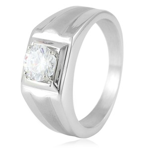 yunnique <b>Titanium</b> Steel <b>Ring</b> With Red Gemstone Prong Setting Geometric Design Unisex Wedding Jewelry Gift - Product Image 4