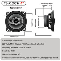 Altavoces Coaxiales para Auto de Alta Potencia, 4"/5"/6"/6x9", 220W, 4Ω, Sistema Estéreo Universal de Rango Completo con Borde de Goma