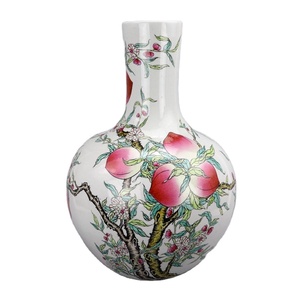 RZIS14 Antiguo Qing Emperor Qianlong pintado pastel dibujo <span class=keywords><strong>de</strong></span> nueve longevidad melocotones cerámica Globular bola jarrón - Product Image 1