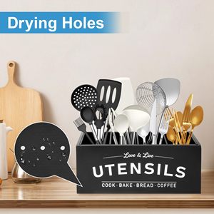 Большой квадратный деревянный органайзер для кухонных принадлежностей, 4 отсека, держатель для столешницы для пищевых продуктов - Product Image 6