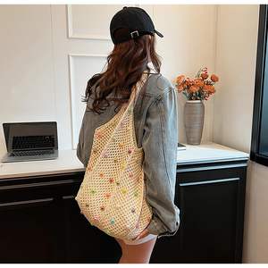 <span class=keywords><strong>Bolso</strong></span> de hombro bohemio de ganchillo para la playa con cuentas de colores <span class=keywords><strong>Bolso</strong></span> de punto <span class=keywords><strong>Hippie</strong></span> estético colorido para mujer - Product Image 3