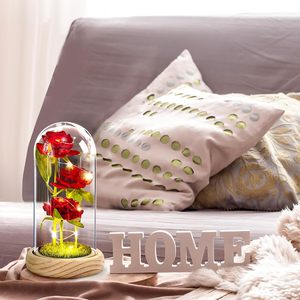 Cadeau de Noël et de la Saint-Valentin : Trois roses simulées sous cloche en verre avec lampe LED décorative - Product Image 2
