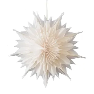 Wit 3D Papier Kerst Opknoping Decoratie Papier Opknoping Bloem Ster Indoor Shade Cover (Alleen Papier)