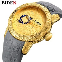 Biden 0129 Yeni Moda 3D Heykel Ejderha Erkek Japon Mekanizmalı Quartz Saatler Altın Büyük Kadran Zarif Rölyef Yaratıcı Saat