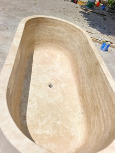 Vasca da Bagno Artigianale in Travertino Bianco Crema, Vasca Freestanding in Pietra Naturale per Ville di Lusso, Resort e <span class=keywords><strong>Spa</strong></span> - Product Image 2