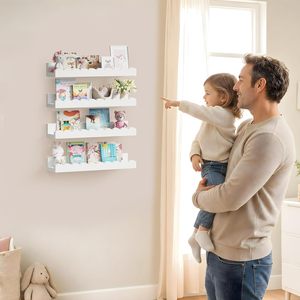 4-Pack Modern Wood Floating Nursery Book <b>Shelves</b> for Kids Wall Mount White Space-Saving - Product Image 6