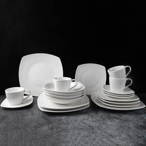 Hot Bán Tùy Chỉnh Thiết Kế Nhà Hàng Nhà Bếp 20 Pcs Trắng Sứ Vuông Bộ Đồ Ăn Tấm Gốm Bộ Đồ Ăn - Product Image 1