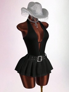 Robe de soirée courte plissée sexy à dos nu et décolleté plongeant Viviblook Z0109DS01 pour femmes - Product Image 2