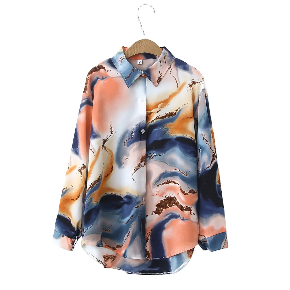 2024 Top Fashion Spring Botton Up Tie-dye Blouse Custom Silk Satin Shirt Women