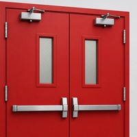 Porte double en acier ignifugée 3 heures avec barre anti-panique, fenêtre de vision, certifiée WH, porte de sortie d'urgence pour bâtiment commercial