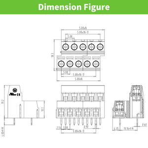 เทอร์มินัลบล็อกแบบสกรู PCB สองระดับ ขั้วต่อไฟฟ้า ระยะพิทช์ 5.08 มม. สีเขียว 250V 15A - Product Image 2