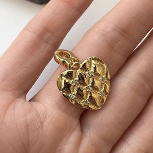 Colgante de Plata de Ley S925 con Forma de Corazón y Rejilla de Diamantes, Diseño Vintage, Dulce, Moderno y Lujoso, Acabado Cepillado, Amuletos de Joyería - Product Image 3