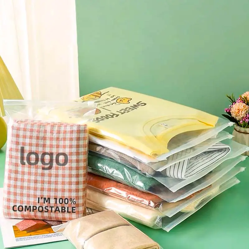 Biyobozunur plastik fermuarlı çanta ambalaj giysi compostable kullanımlık takım konfeksiyon çanta kapağı fermuar ile