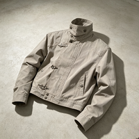 Veste utilitaire pour homme en toile délavée, style pompier, avec fermeture éclair réglable, col montant, boucles à bascule métalliques vintage, coupe droite longue, imperméable