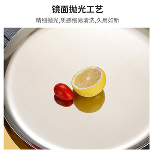 Stainless Steel Round Plate Thickened Dish For Hotel Meals And Snacks Solid Color Microwave Safe - Product Image 4