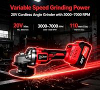 Meuleuse d'angle sans fil 20V sans balais, batterie Li-ion 3000mAh, vitesse à vide 7000 tr/min, disque de meulage 110mm, portable pour meulage et découpe