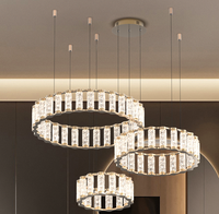 Lustre cylindrique en cristal transparent, corps doré, LED dimmable, éclairage élégant haut de gamme pour salon, garantie 3 ans