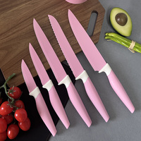 Ensemble de 6 couteaux de cuisine professionnels en acier inoxydable avec lames revêtues et support en plastique – Vente en gros