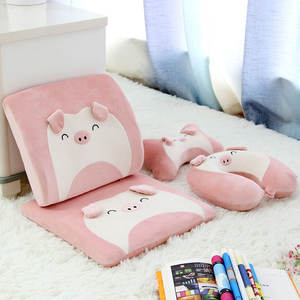 Ensemble d'oreillers en forme de U en velours à mémoire de forme, motif cochon mignon, pour voiture, voyage, sieste, coussin de siège, 28x28x14cm, design animal de dessin animé pour adulte - Product Image 1
