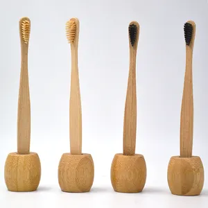 Portaspazzolino in Bambù Ecologico, <span class=keywords><strong>Set</strong></span> di Quattro Pezzi con Logo Personalizzato, Organico e Biodegradabile - Product Image 1