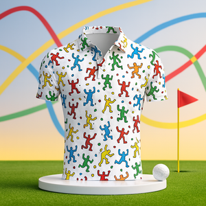 Polo de golf pour homme à manches courtes, respirant, anti-froissement, imprimé, avec broderie de logo personnalisée, 88% polyester, 12% élasthanne - Product Image 4