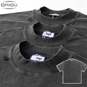 T-shirt en coton pour <span class=keywords><strong>homme</strong></span>, coupe ample, effet vieilli, délavé à l'acide, personnalisable avec logo, style vintage, coupe carrée, t-shirt vierge pour <span class=keywords><strong>homme</strong></span> - Product Image 1
