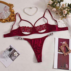 Conjunto de Lencería de Encaje Bordado Delicado de Alta Calidad, Sexy, al por Mayor, Conjunto de <span class=keywords><strong>Ropa</strong></span> <span class=keywords><strong>Interior</strong></span> sin Copas con Aberturas - Product Image 6