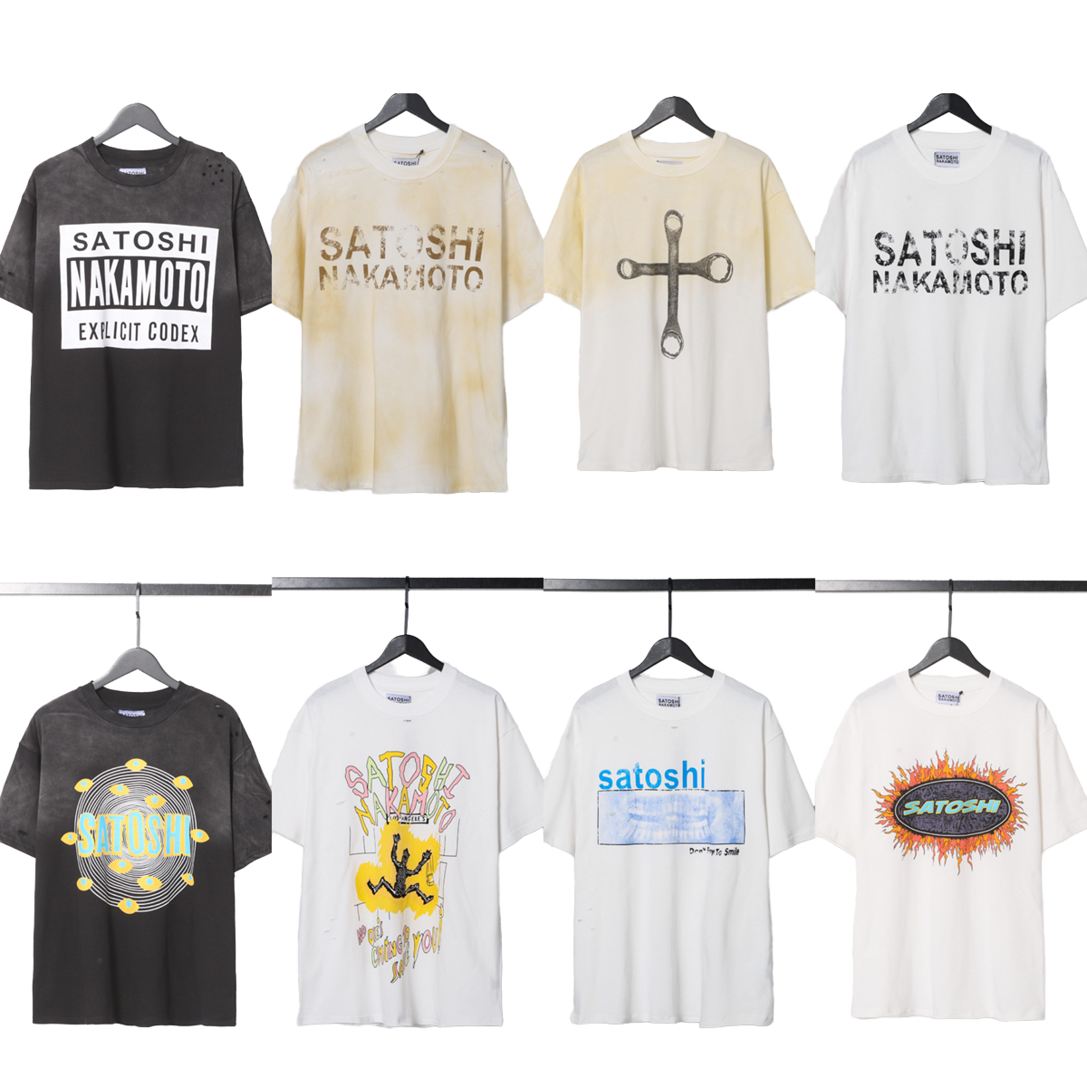 High Quality Luxury Designer Brand Men's Clothing satoshi Custom Wholesale 100% Cotton Woven Casual Letter Print Short Sleeve