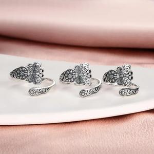 T0611 Anillo de plata con flor, estilo vintage, joyería de moda unisex, regalo para ella o él - Product Image 5