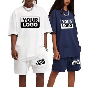 Set di capispalla stile Hip Hop da uomo di tendenza estiva personalizzata t-shirt girocollo e pantaloncini in maglia traspiranti termici - Product Image 1