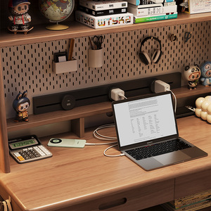 Solid Wood <b>Desk</b> And Bookshelf Integrated Pegboard Student <b>Computer</b> <b>Desk</b> With Socket Study Room Furniture Minimalist Modern Style - Product Image 4