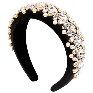 Hua Liyu Bandeaux pour femmes en éponge épaisse avec perles de cristal, style artistique rétro, blanc, rouge, vert, noir HH0236 - Product Image 5