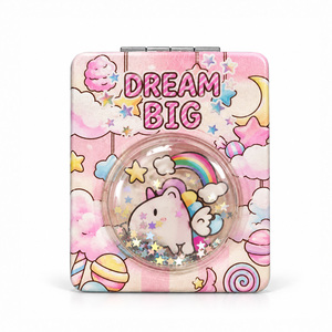 Espejo de Bolsillo Compacto de Cristal HD con Diseño de Caballo y Arcoíris, Efecto de Arena Movediza Líquida 3D, Impresión Frontal y Trasera 'Dream Big', Doble Cara, Venta al por Mayor - Product Image 1