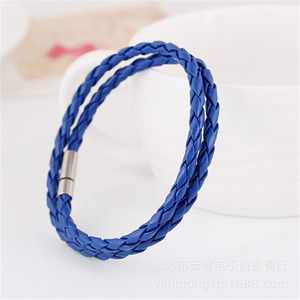 สร้อยข้อมือหนังถักสองชั้น 4 มม. หลากสี เครื่องประดับแฟชั่นสำหรับทุกเพศ - Product Image 3