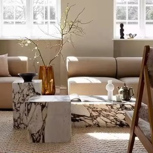 Đồ Nội Thất Bằng Đá Bàn Cà Phê Thấp Chân Bằng Đá Cẩm Thạch Phòng Khách Sang Trọng Tự Nhiên Tùy Chỉnh Calacatta Viola Cà Phê Bên Bảng - Product Image 3