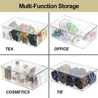 Organisateur de sachets de thé transparent pour commodes et tiroirs, conteneur de rangement avec séparateurs amovibles, bac de rangement en plastique avec couvercle