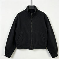 Veste d'extérieur homme personnalisée en toile de coton noire délavée, col montant, coupe classique, boutons recouverts, broderie, pour l'hiver et le style urbain