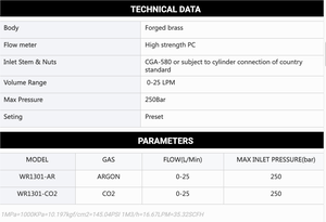 DEM WR1301 CGA 580 TIG e MIG saldatura in ottone Argon Co2 doppio flussometro saldatura a Gas regolatore Co2 - Product Image 4