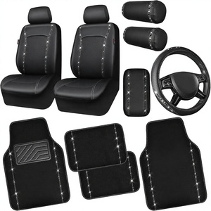 Ensemble d'accessoires de voiture OLIVER <span class=keywords><strong>pour</strong></span> sièges, housse de siège en cuir <span class=keywords><strong>pour</strong></span> femmes, housse de <span class=keywords><strong>volant</strong></span>, strass scintillants, 14 pièces - Product Image 1