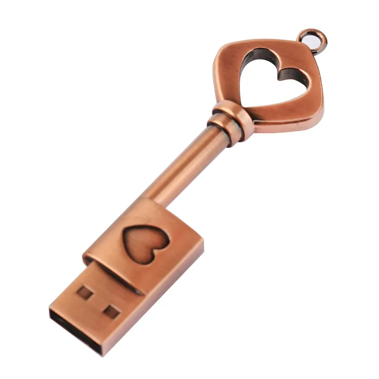 Clé USB rétro en forme de clé en métal 2 Go 4 Go Cadeau de mariage Disque U sur clé Mémoire Bâton de stockage Nouveaux produits En gros 256 Go 64 Go