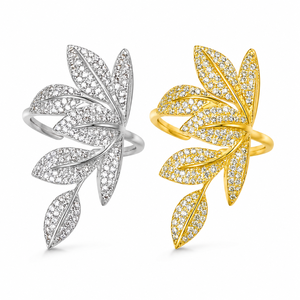 Anello con Design a Foglia e Fiore, Stile Statement, Anello per Dito Indice da Donna - Product Image 1