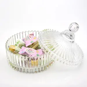 Grosir wadah makanan kristal stoples permen kaca dengan tutup penyimpanan botol meja hadiah dekorasi rumah untuk Festival pernikahan