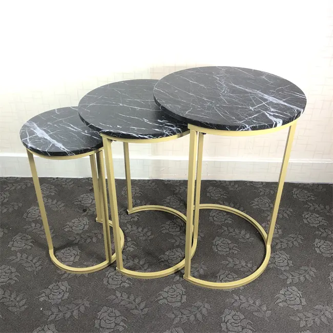 Factory Wood End Table for Living Room Side Tables With Metal Frame Round 3 PC Nesting Coffee Table Set of 3