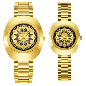 นาฬิกาวินเทจคู่รัก ประดับเพชรเทียม หน้าปัดทรงกลม ตัวเรือนโลหะผสม กันน้ำ สำหรับผู้หญิง นาฬิกาทองหรูหรา ของขวัญสำหรับผู้ชาย - Product Image 1