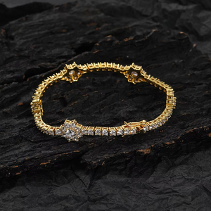 New Flower-shaped Copper Zircon Tennis <b>Bracelet</b>, <b>Couples</b> Stacking Women's Jewelry Hip-hop Tanjing Fashion Lijing Necklace - Product Image 3