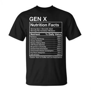 Camiseta con meme de información nutricional de Gen X, unisex para adultos, color negro - Product Image 2